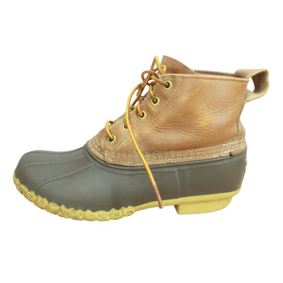 LL Bean Women's Brown Leather Lace Up Unlined Ankle Duck Boots Size 8 M - Picture 1 of 10